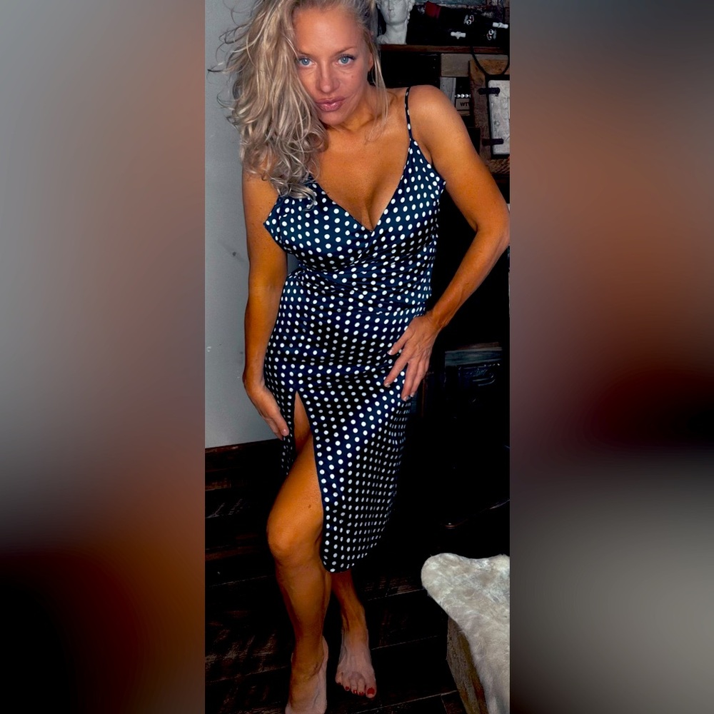 Navy Polka Dot Dress with Spaghetti Straps